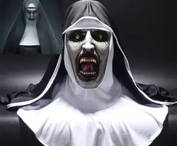 The Nun Horror Mask Cosplay Valak Scary Latex Masks with Headscarf Veil Hood Full Face Helmet Horror Costume Halloween Prop