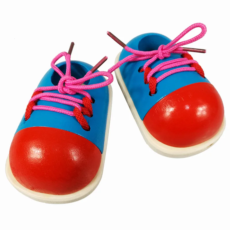 2 sztuk dla dzieci Montessori drewniane zabawki edukacyjne krawat buty wiązane buty zabawki maluch sznurowane buty wczesne zabawki edukacyjne