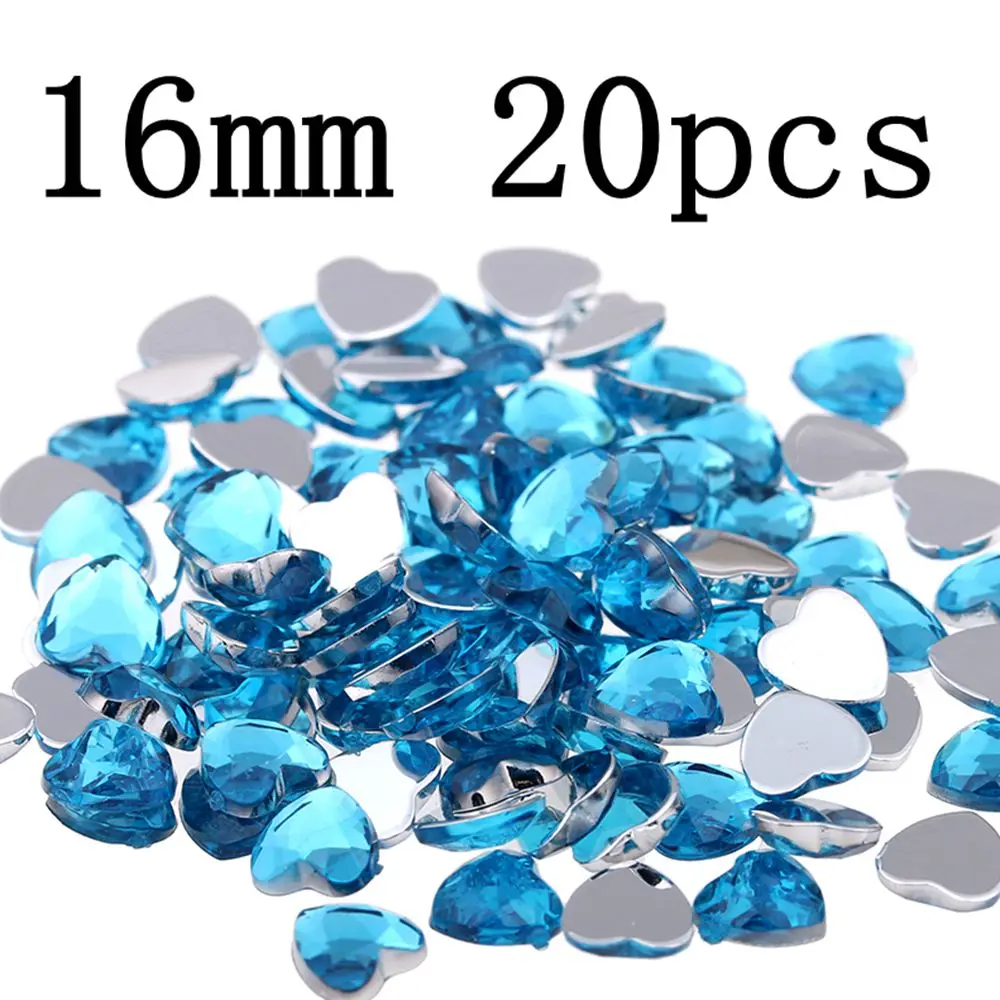 

DIY Heart-Shaped Big Gems 16mm 20pcs Shiny Flat Facets Normal colors Acrylic Flatback Rhinestone Nail Stickers