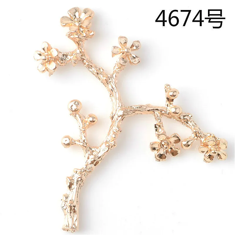 50pcs/lot 44mm Gold Color Big Flower Leaf Branch Charms Branch Pendants DIY Handmade Jewelry Making