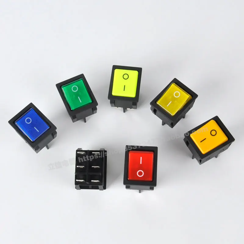 6pcs rocker switch 250V 30A switch 6pin 2 gear KCD4 2*2 31*25mm NO-OFF Silver point for power supply