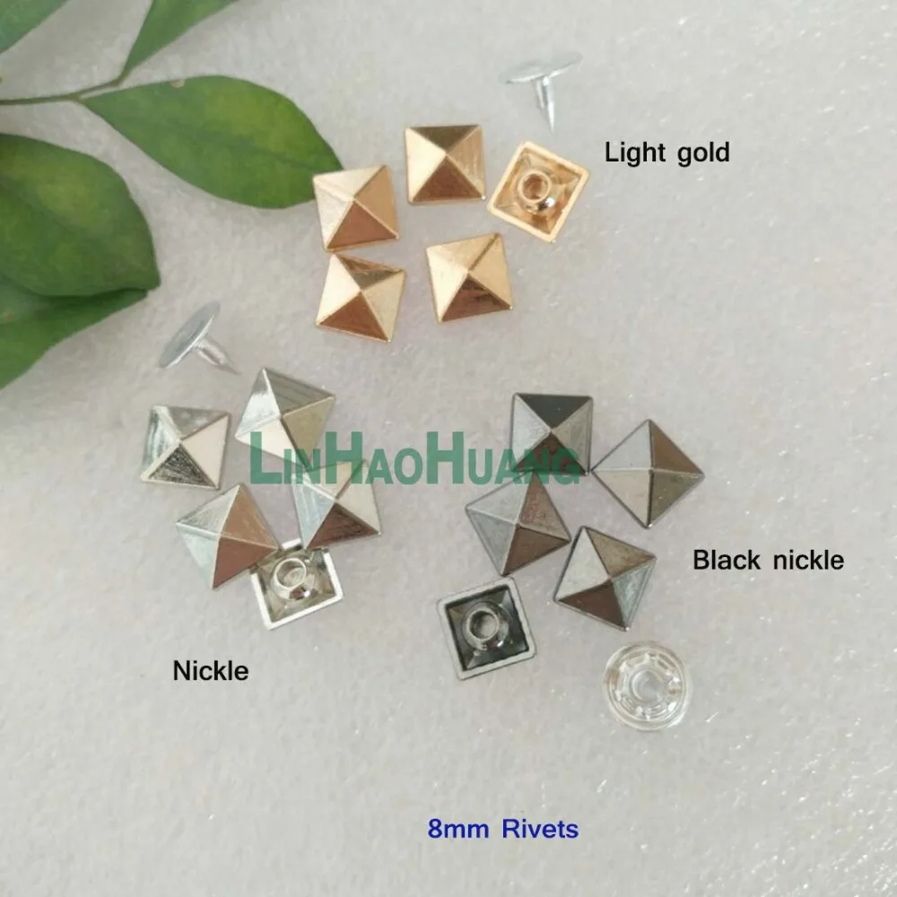 Wholesale 8mm 200sets zinc alloy garment jeans Square rivets with alum nail black nickle/nickle/light gold color