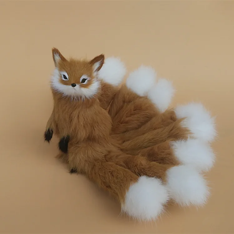 creative simulation brown fox toy resin&fur nine-tails fox doll gift about 23x16cm 1068