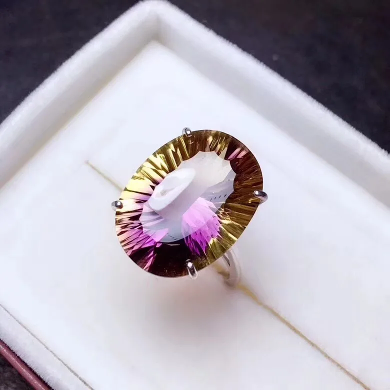 Oversized gemstone Natural amethyst lady ring, 925 silver, novel craftsmanship, beautiful colors.