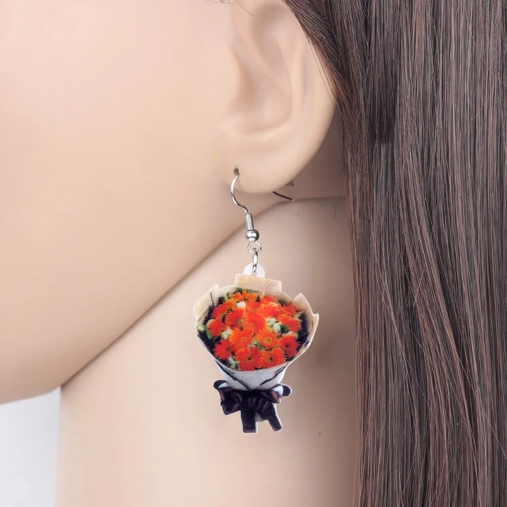 Bonsny-pendientes acrílicos con forma de flor de crisantemo para mujer y niña, aretes colgantes, planta bonita, regalo, venta al por mayor