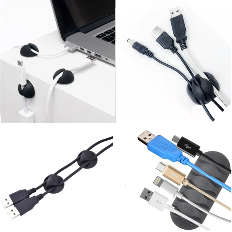 6Pcs Round Data line Cable Holder Mobile Phone Charger Mouse Earphone Cord Winder Holder Finishing Desktop Device Organizer