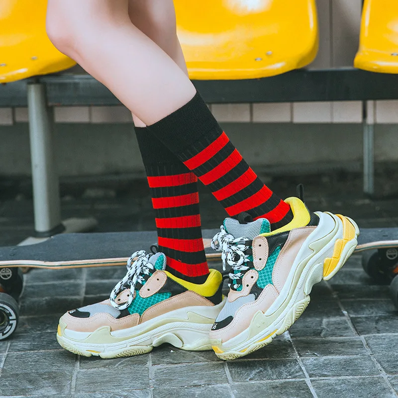 New Women Striped Printed Cotton Socks Harajuku Fashion High Quality Novelty Funny Casual Happy Street Skate Socks Autumn Winter