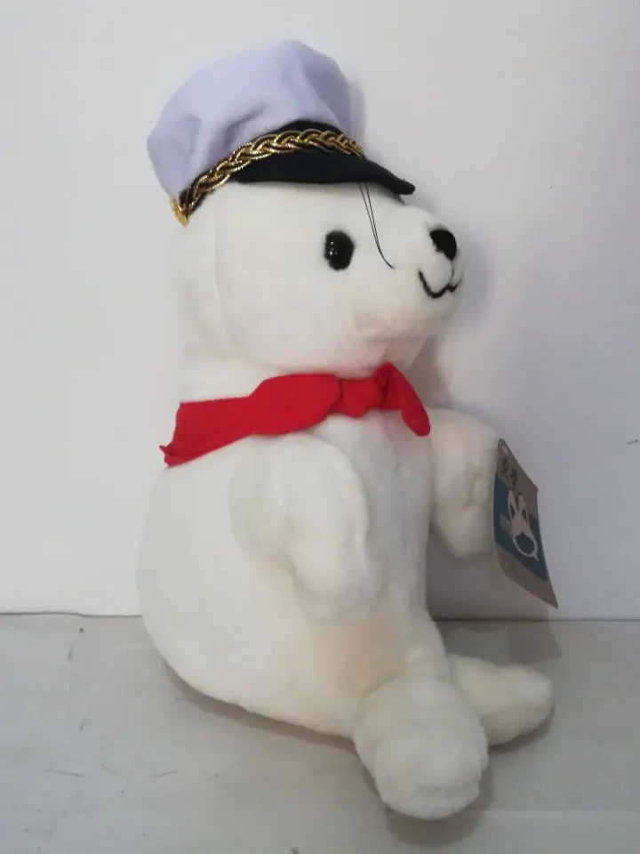 Jouet en peluche de sceau blanc de dessin animé, écharpe rouge, grand oreiller de poupée douce de 32cm, jouet cadeau d'anniversaire w2070