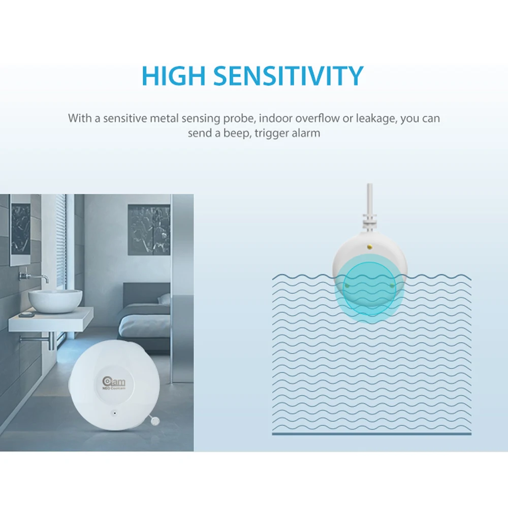 Top Z Wave Flood Sensor Smart Home Automation sensore di perdite d'acqua ZWave con sonda remota resistente all'acqua