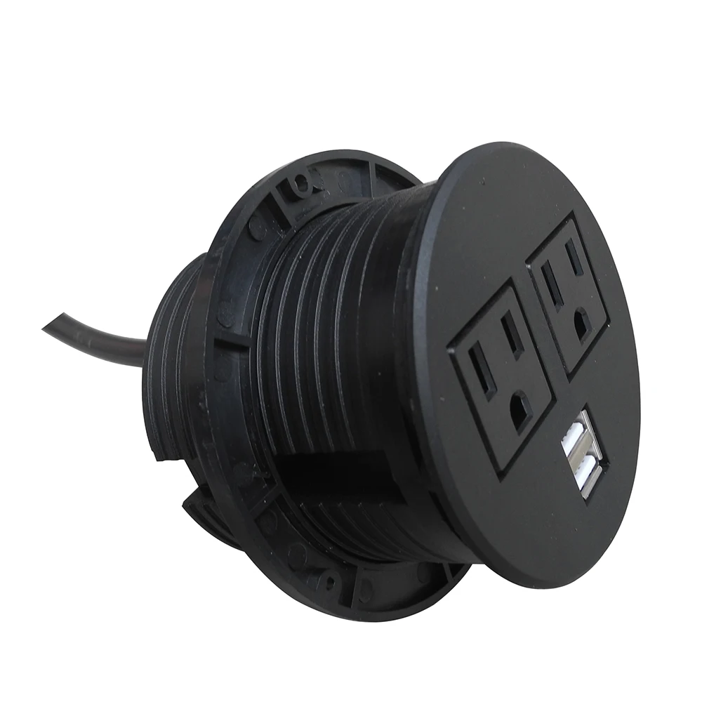 

New Power Data Hub Tap Grommet With 2 X AC Outlet,2 X USB charger with 1.5length cable for office desktop