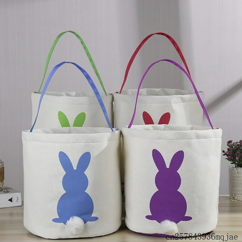 

30pcs Easter Bunny Bags Rabbit Easter Tote Bag Canvas Easter Tail Bucket Kids Gift Basket Bags