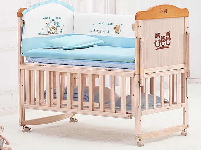 Crib wood green children bed. Multifunctional BB bed. Baby bed variable desk. Game bed. With mosquito nets