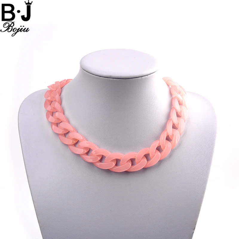 BOJIU Resin Transparent Women Choker Necklace Chain Colorful Lady Charm Chain Necklaces Fashion Links Neck Decorations NKS069