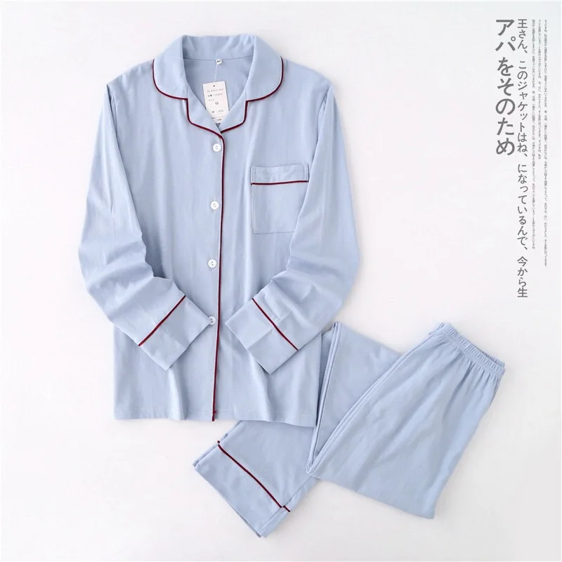 Casual couple Solid 100% cotton pajamas sets men autumn pijamas long-sleeve sleepwear men pijamas Japanese pyjamas for male