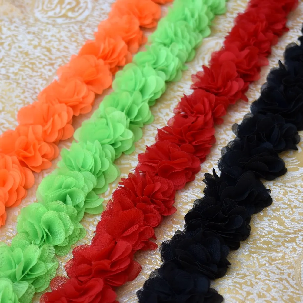 5cm 3D Chiffon Flowers Lace Trim Sewing Supplies Dress Decoration Lace Fabric Applique