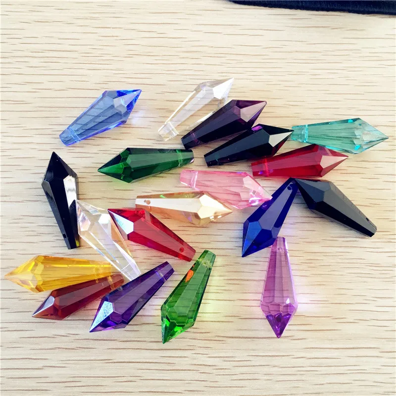 

Free Rings 10pcs/Lot 38mm Mix Color Chandelier Glass Crystals Prisms Parts Icicle Hanging Pendants Wedding Decoration