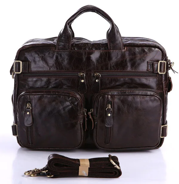 Nesitu High Quality Big Large Capacity Vintage 100% Real Genuine Leather Men Briefcase Cowhide Men Travel Bags #M7026