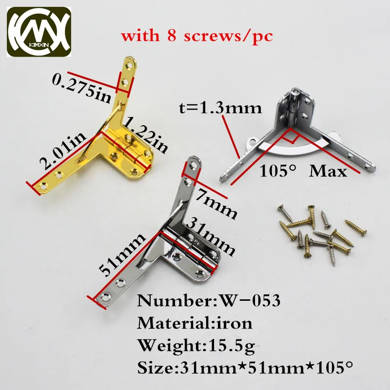 

12pc 31*51mm KIMXIN Hardware sales Gift box metal hinges Hinges for kitchen cabinets And jewelry box hardware w/screws w-053