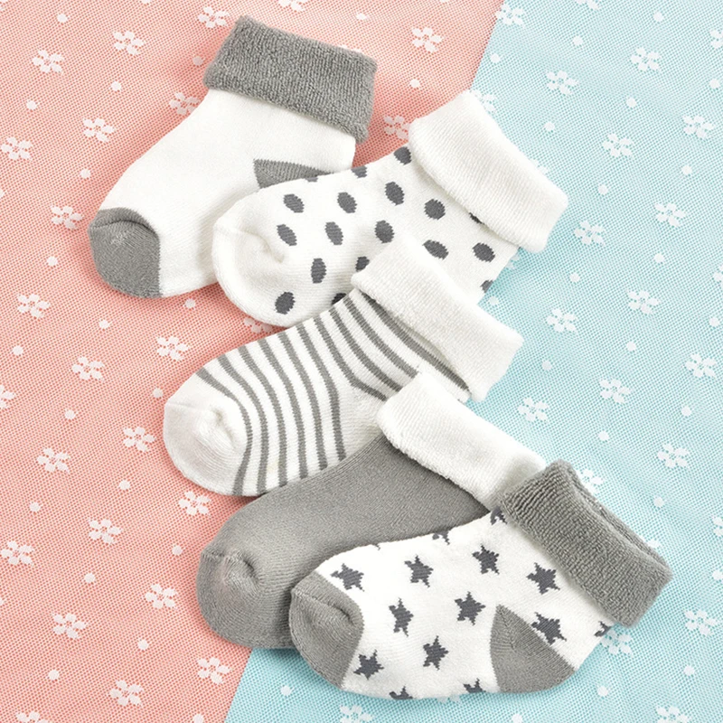 5 Pair/lot Winter Infant Baby Toddler BOY Socks Cotton 0~3T Girl Cartoon New Born Kids Candy Color Short Sock