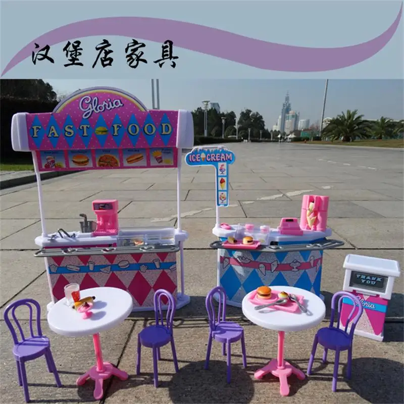 

For Barbie Doll Furniture Accessories Plastic Toy Burger Shop Table Play Props Chair Tableware Play House Holiday Gift Girl DIY