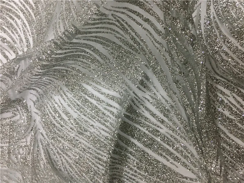 

Silver color high quality design Printed glued glitter net Lace Fabric Glued Glitter tulle fabric for beautiful dress H-1810128
