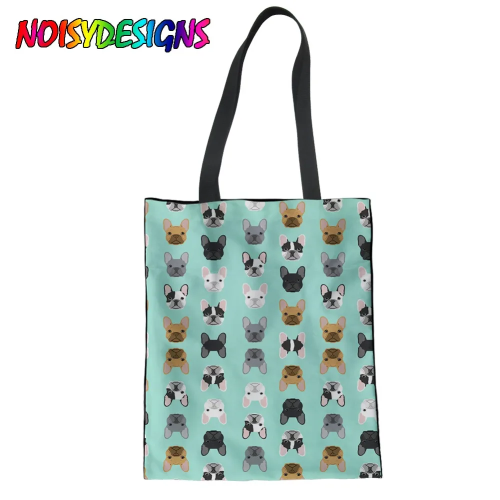 Cool French Bulldog flowers Handbag Grocery Pouch Tote Large Capacity Portable Foldable Shopping Bag Cloth Fabric Shoulder Sac