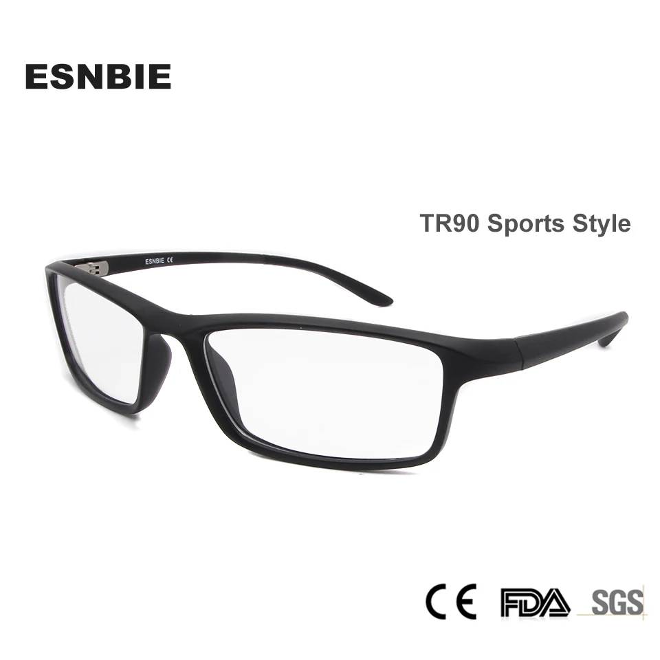 ESNBIE TR90 Flexible Men Optical Glasses Frame Square Eyeglasses Frame Male Matt Black Glasses Clear Lens New Oculos 78207