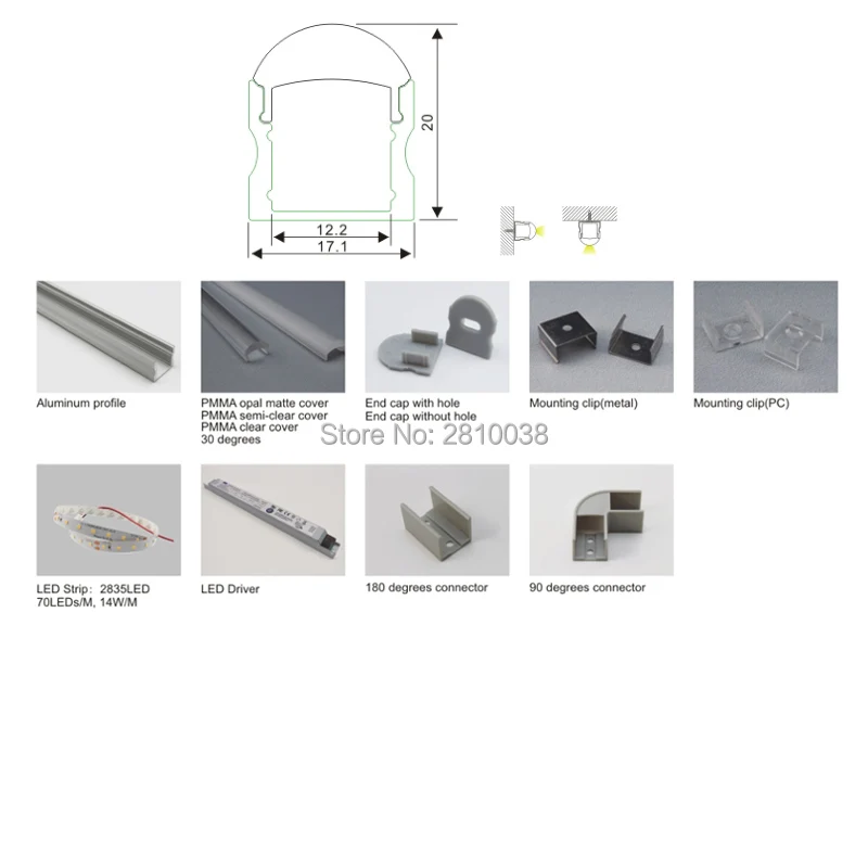 10 Sets/Lot U Anodized LED aluminum profile w/ 30 degree Lens AL6063 Aluminium led profile LED Channel profile for recessed wall