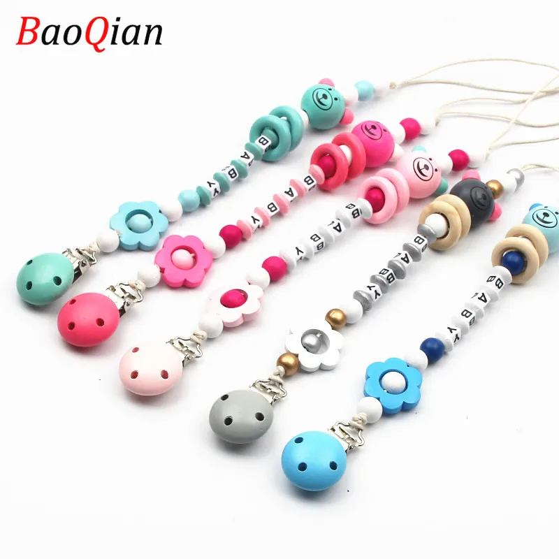 DIY Wooden Baby Pacifier Clips Chain Children Funny Pacifier Chain with Mouse Teething Holder for Baby Gift