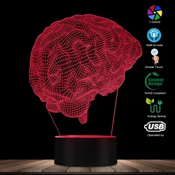 Luz nocturna de ilusión óptica 3D con forma de cerebro anatómico, ciencia médica, órgano mental, luz mágica, lámpara de mesa creativa, iluminación