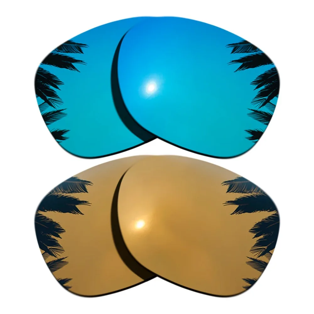 (Ice Blue Mirrored+Bronze Gold Mirrored Coating) 2-Pairs Polarized Replacement Lenses for Garage Rock 100% UVA & UVB Protection