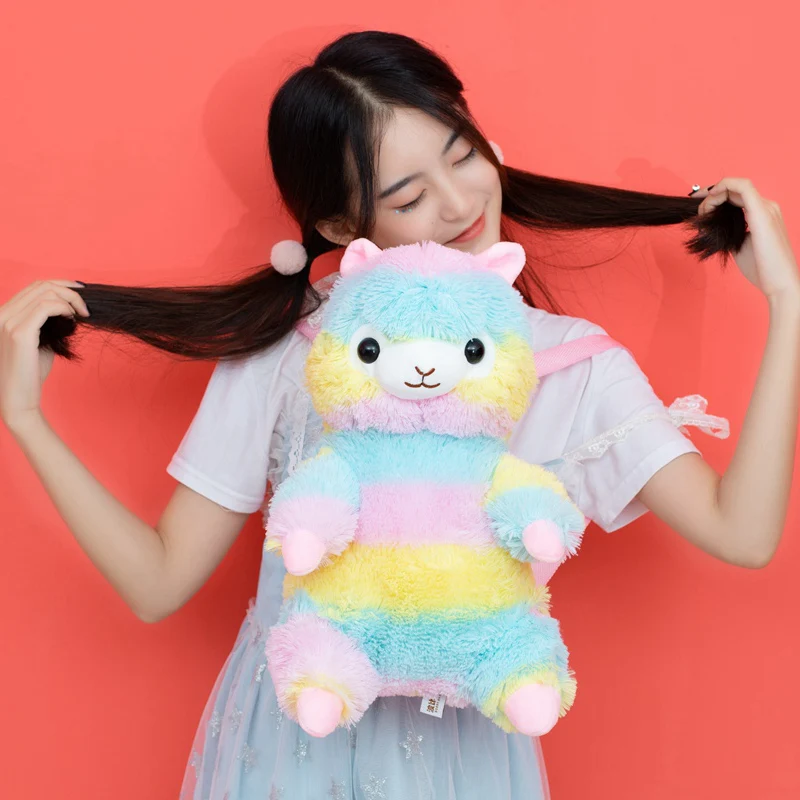 

Anime Rainbow White Alpaca Kawaii Plush Backpack Colorful Arpakass Peluche Dolls Children Birthday Gift 16" 40 CM