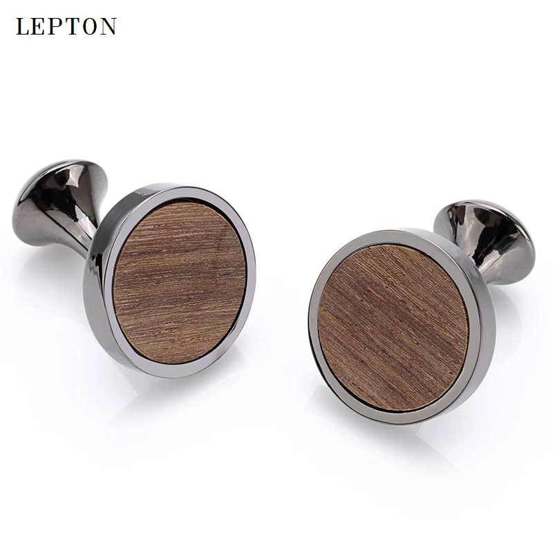 Hot New Round Wood Cufflinks hedgehog sandalwood Cuff Links Wedding Lepton Best Men\'s Presents and Gifts for Men With Gift Box