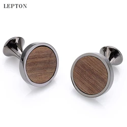 Hot New Round Wood Cufflinks hedgehog sandalwood Cuff Links Wedding Lepton Best Men's Presents and Gifts for Men With Gift Box