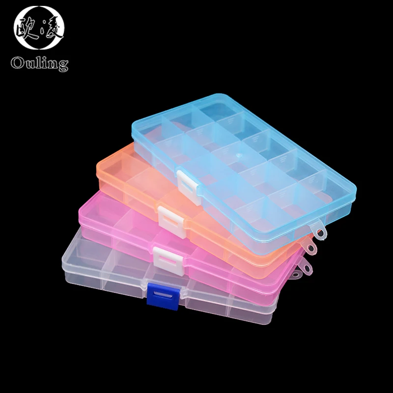 15 Grids Plastic Box Adjustable Jewelry Box Beads Pills Nail Art Storage Box Organizer for the office housekeeping organization