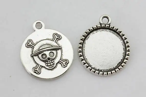 15pcs Antique Silver tone/Antique Bronze Skull Pendant Charm/Finding,18mm Cabochon Base Setting Tray Bezel,DIY Accessory