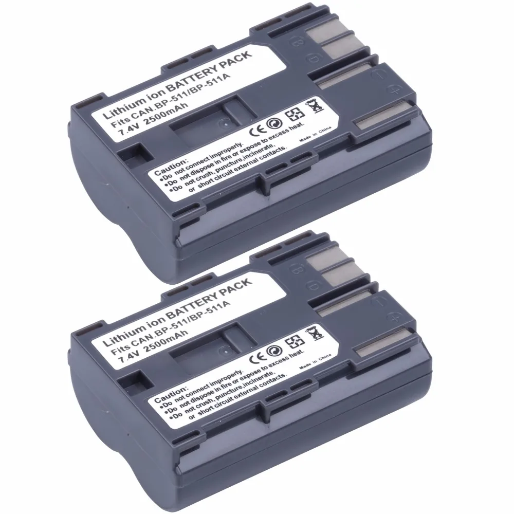 

2Pcs 2500mAh BP-511 BP511A Battery For Canon EOS 10D 20D 20Da 30D 40D 50D 300D D30 D60 PowerShot G1 G3 G3X G5 G G2 Camera