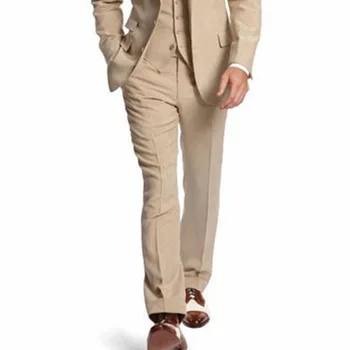 Champagne 3 Piece Business Party Best Men Suits Peaked Lapel Two Button Custom Made Wedding Groom Tuxedos 2020 Jacket Pants Vest 2