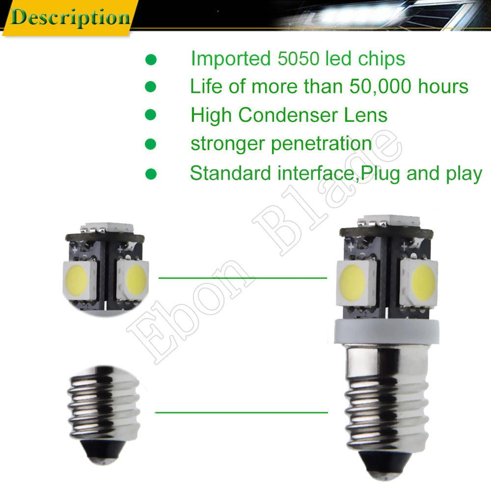 Pair E10 led light bulbs 1447 Screw 3V 6V 12V 24V DC  Instrument Indicator bulb 5SMD 5050 flashlight Torch Lamp White Warm White