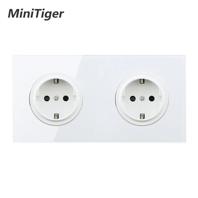 

Minitiger Crystal Tempered Pure Glass Panel 16A Double EU Standard Wall Power Socket Outlet Grounded With Child Protective Lock