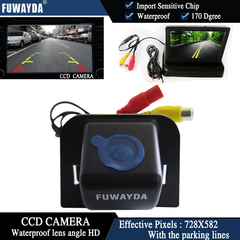 

FUWAYDA LCD Color Rearview Display Monitor+Waterproof Reversing Backup Rewire Color CCD Car RearView Camera for 2012Toyota Prius