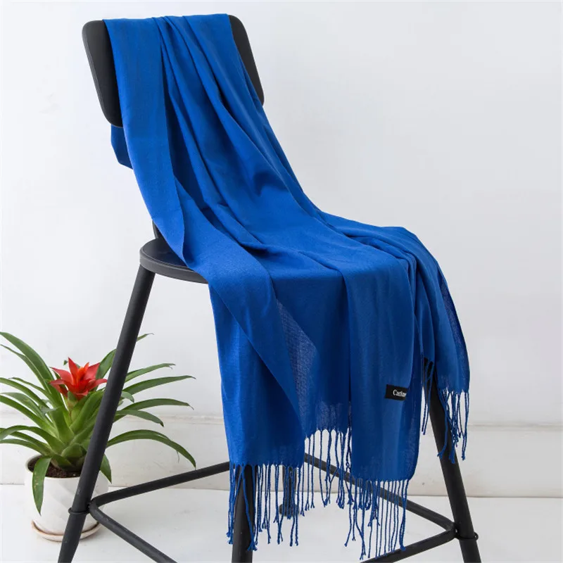 

Fashion Solid Color 2023 Women Scarf Winter Hijabs Tessale Tassels Long Lady Shawls Cashmere Like Pashmina Hijabs Scarves Wraps