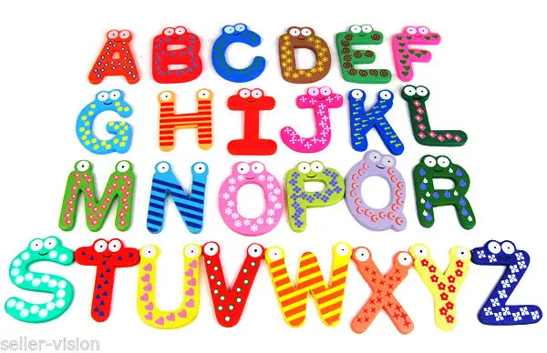 Fridge Magnetic Alphabet Letters 26 Wooden Upper Case A-Z Kids Educational Toys