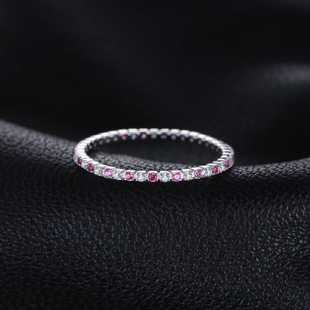 JewelryPalace Created Ruby 925 Sterling Silver Wedding Band Ring for Women Engagement Party Fine Jewelry Stackable Fashion Gift