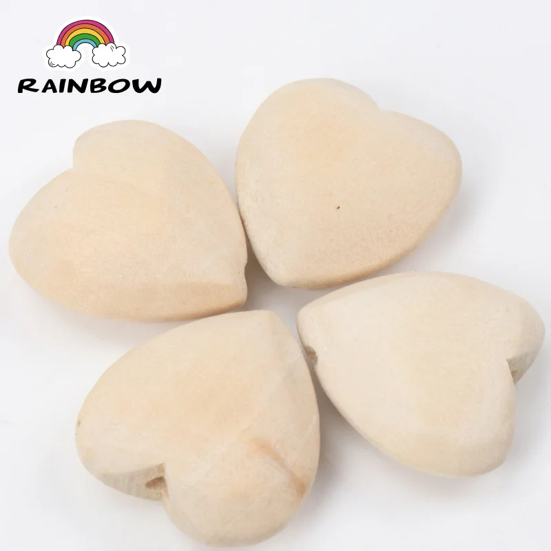 Natural Wood Color Heart Wooden Material Spacer Beads For Kids Jewelry Making 20x21mm 10 pcs