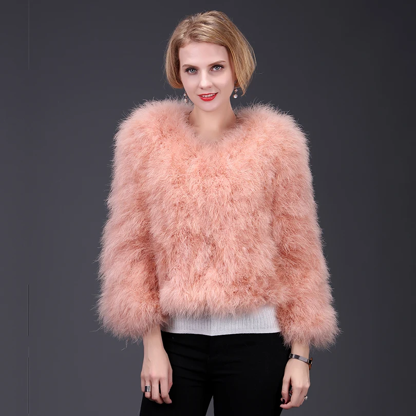 Pink Ostrich Fur Coat for Women, Short Jacket, Fluffy Coat, High Fashion, Natural Fur, Thick, Warm, Street Style, Spring