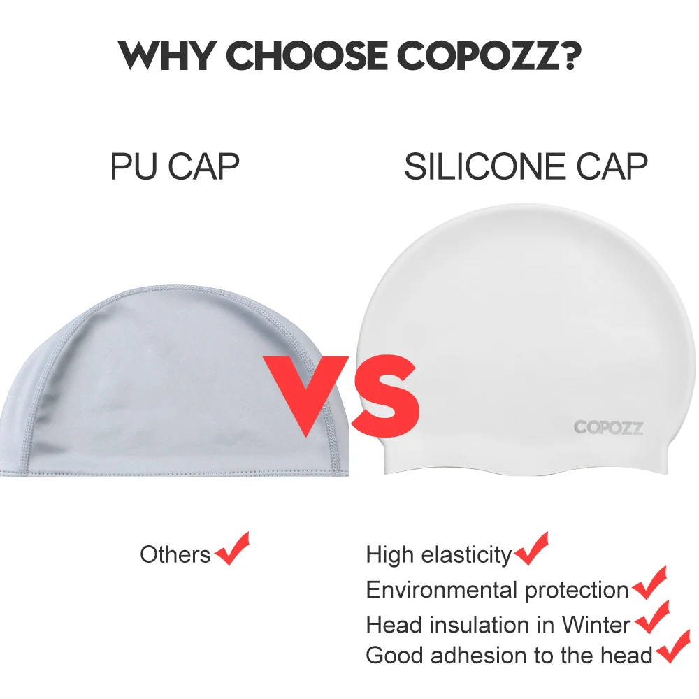 Copozz-Goma de silicona elástica, resistente al agua, protege las orejas, pelo largo, deportes, piscina, gorro de natación de gran tamaño para