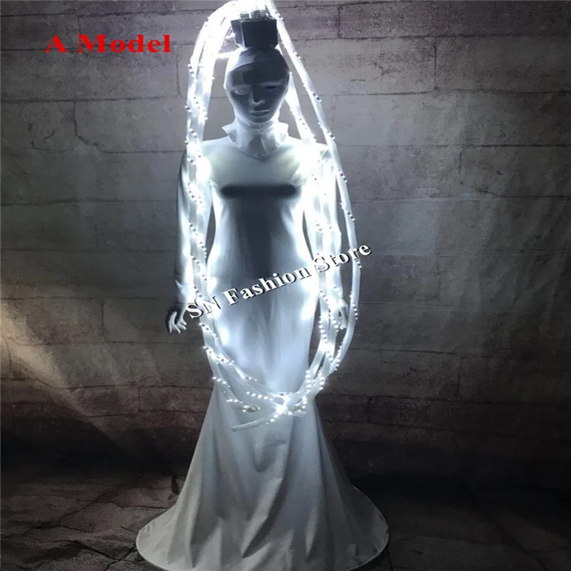 MD8 Ballroom dance costumes led costume stage catwalk singer wears party women dresses dj hair cosplay clotheswhite led light