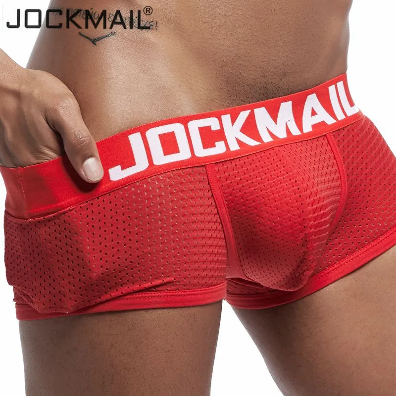 JOCKMAIL 섹시한 남성 복서 속옷, 통기성 메쉬 복서 반바지, 남성 속옷, 게이 페니스 파우치 팬티, 남성 트렁크, 신제품