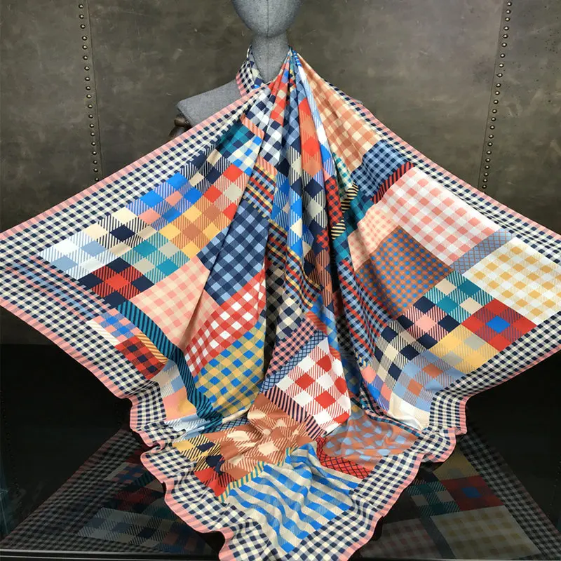 KOI LEAPING new woman Fashion silk Scarf lattice Printing  big Square scarf Decoration wife Gift headscarf high quality Shawl